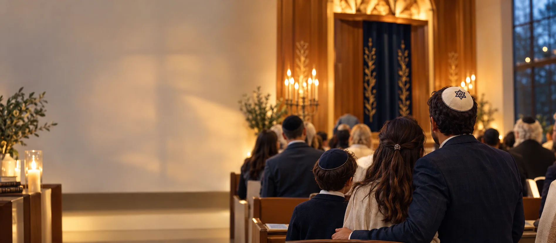 Une famille partage un moment à la synagogue