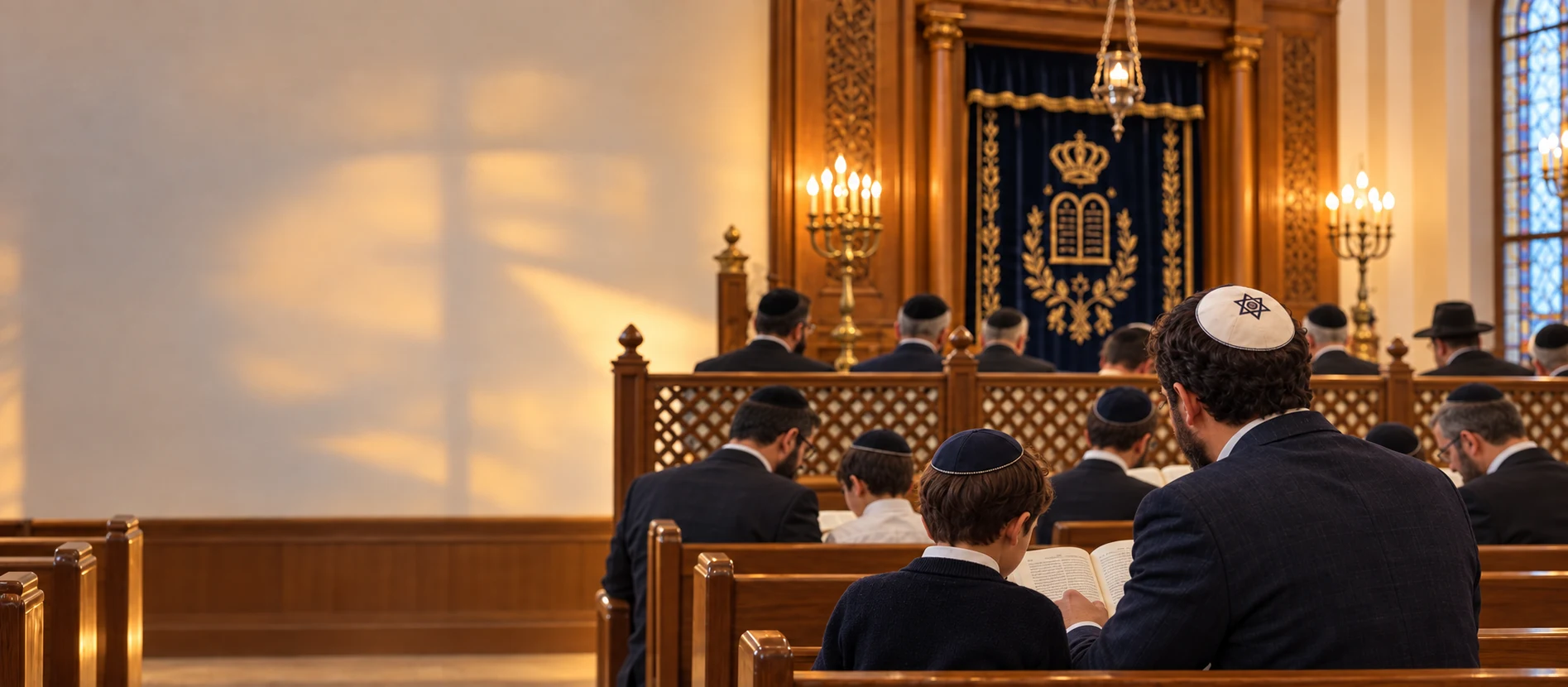 Un parent étudie avec son enfant à la synagogue