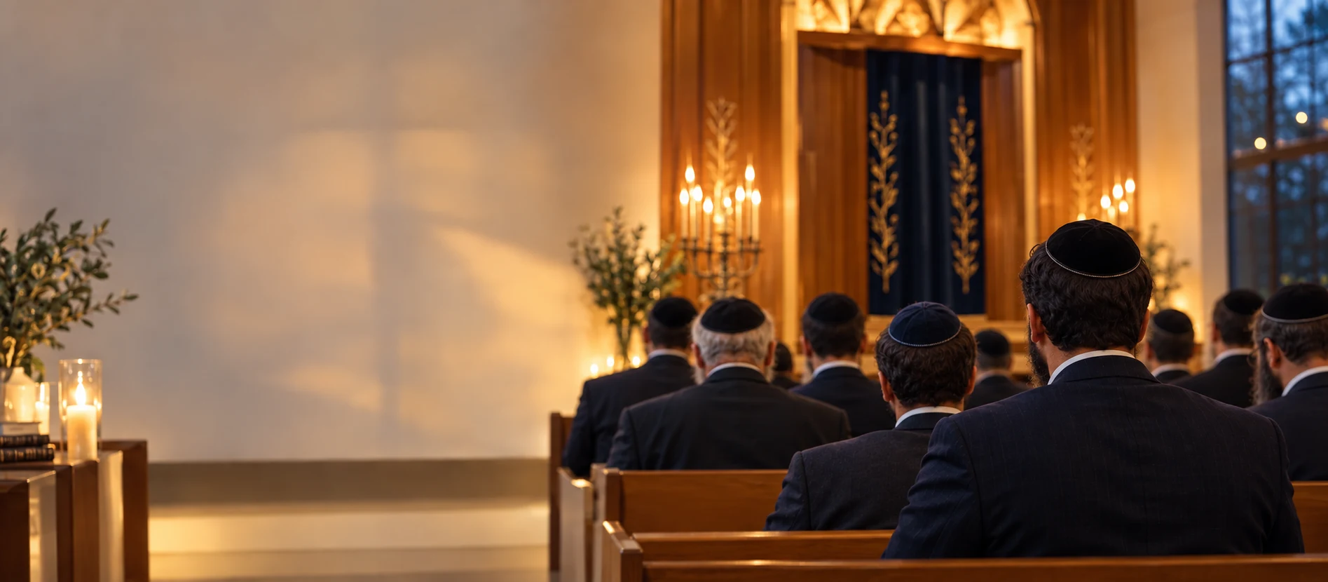 La communauté réunie dans la synagogue pendant un office